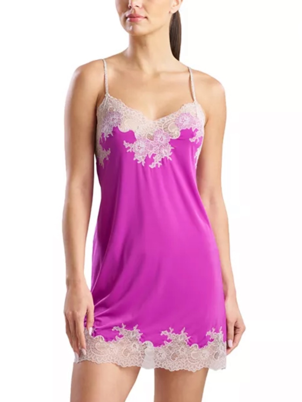 Natori Enchant Chemise in Magenta with Cream Lace | L